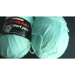 Lot of 2 Red Heart Yarn Orlon Acrylic 3ply Super Sport Pale Green 3oz Vtg
